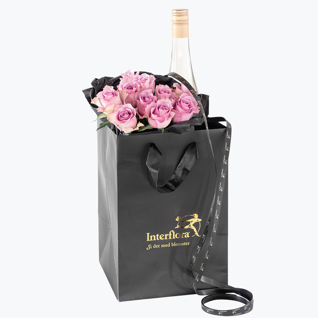 10 lilla roser og Cider i gaveposer